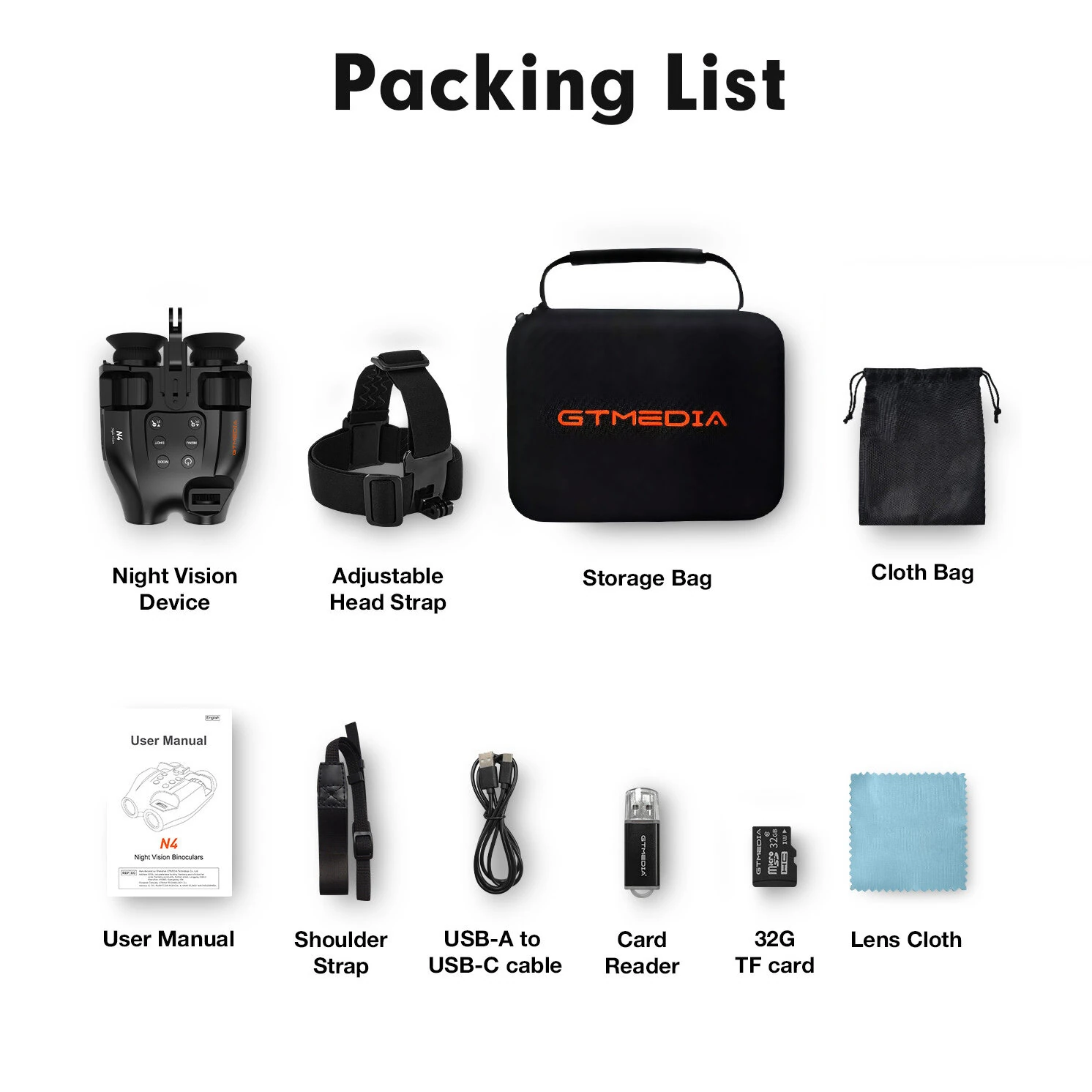 (image for) GTMEDIA N4 Night Vision Binoculars 7 Levels Infrared Light 5X Zoom Photo/Video Playback Head-Mounted Support Ideal for Outdoor Activities and Wildlife Observation