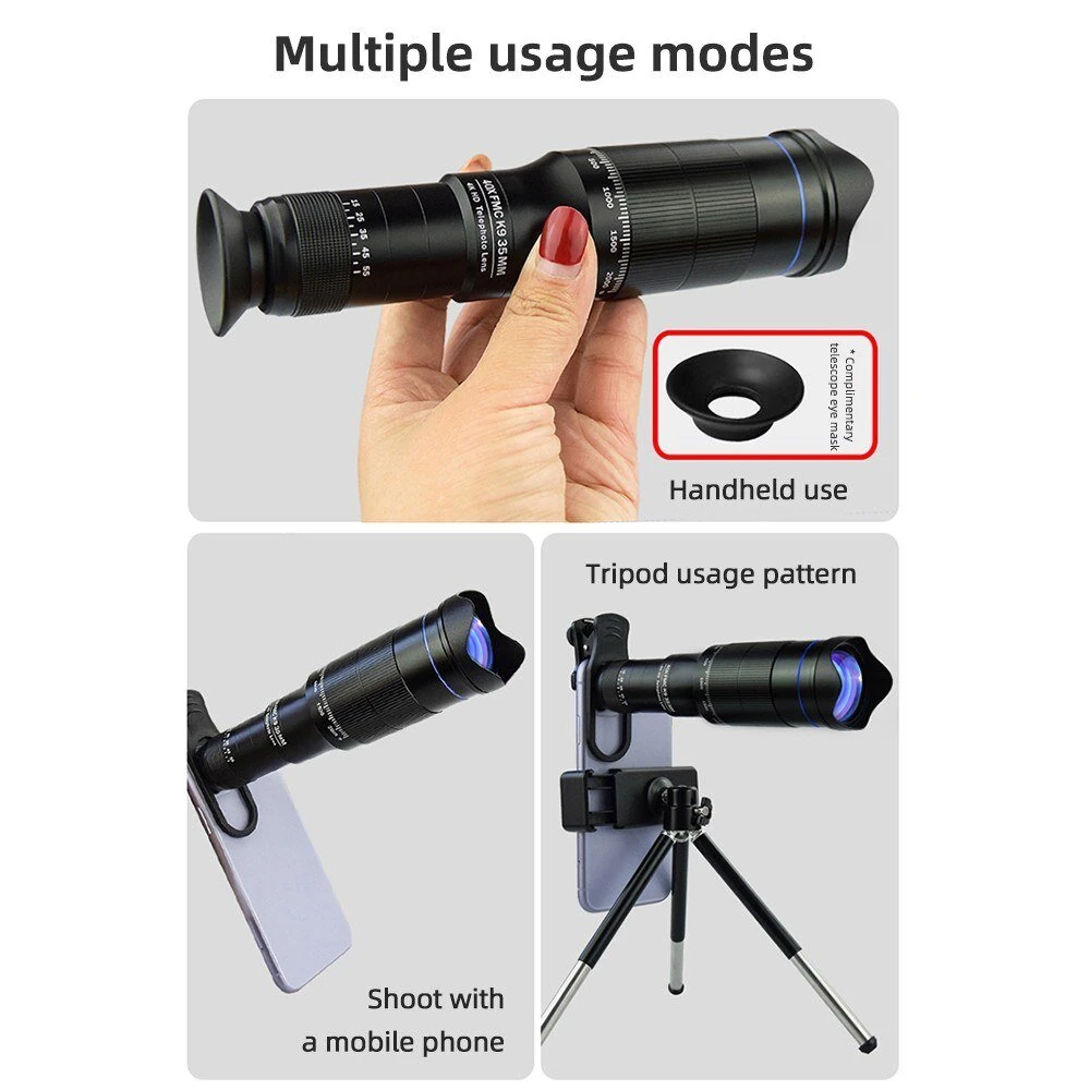 (image for) Zoom Phone Camera HD Lens 40X Long Focus Telephoto Monocular Telescope Optical Glass ED FMC BAK4 with Tripod BT Shutter